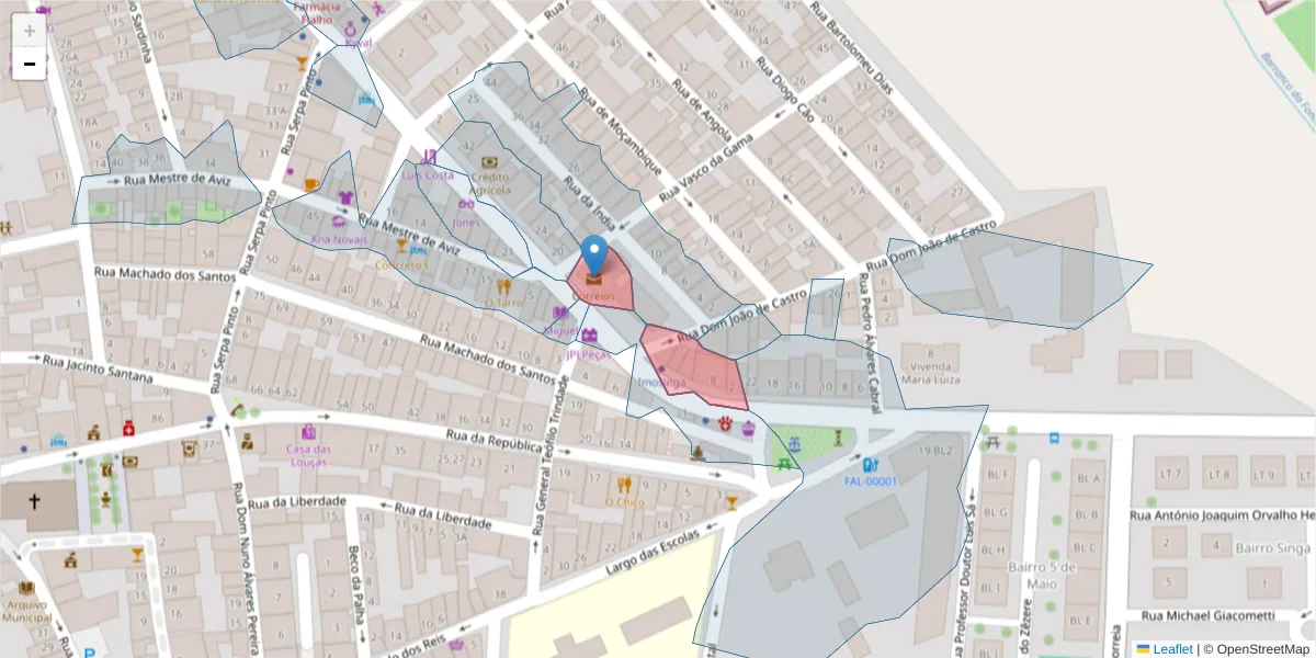 Mapa detalhado do código postal 7900-553 com limites, códigos postais vizinhos e agências dos correios