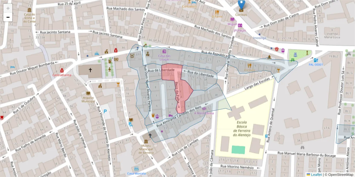Mapa detalhado do código postal 7900-558 com limites, códigos postais vizinhos e agências dos correios