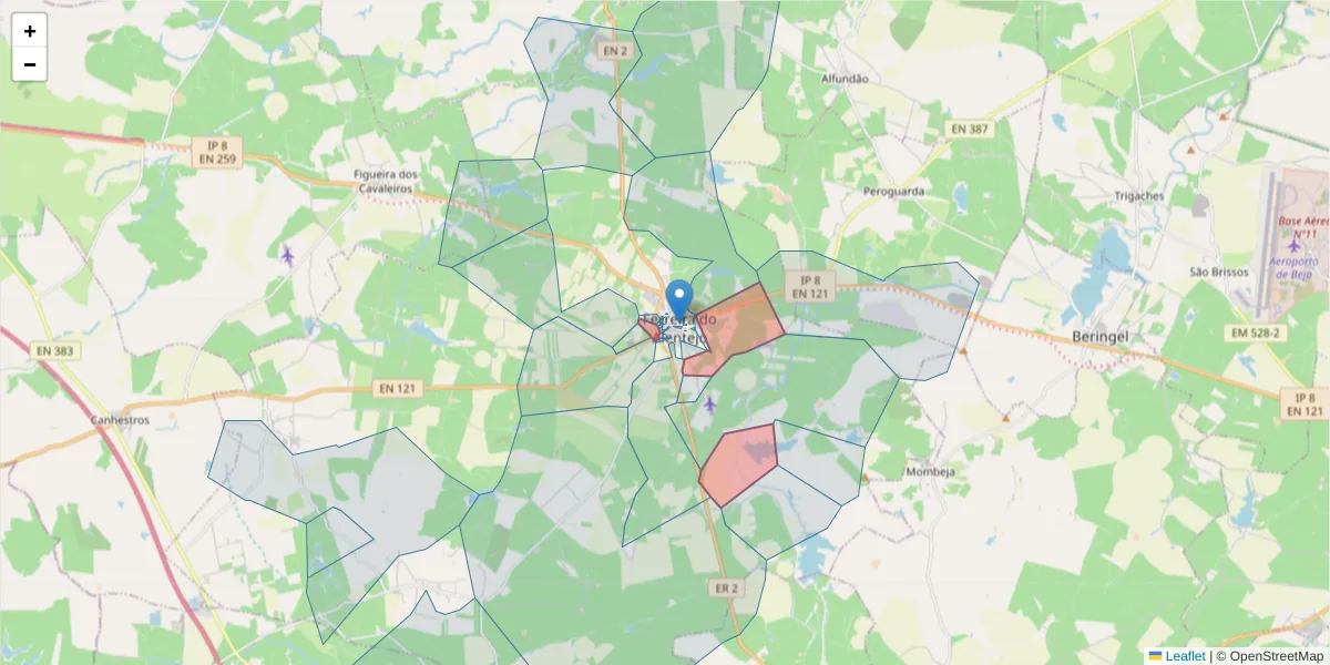 Mapa detalhado do código postal 7900-560 com limites, códigos postais vizinhos e agências dos correios