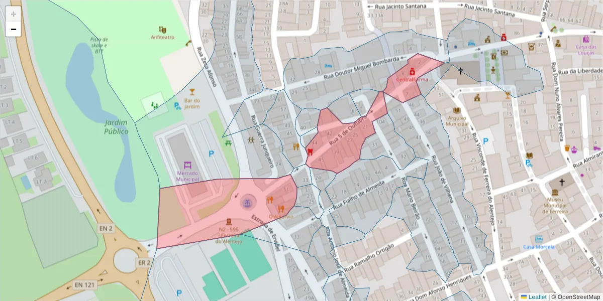 Mapa detalhado do código postal 7900-575 com limites, códigos postais vizinhos e agências dos correios