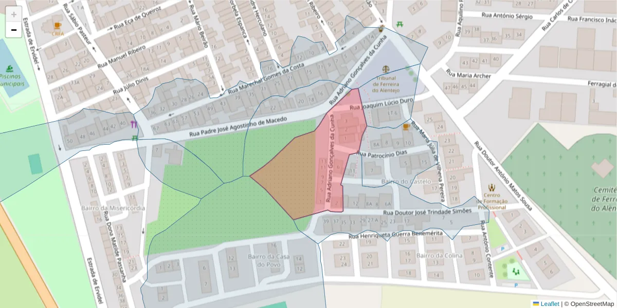 Mapa detalhado do código postal 7900-576 com limites, códigos postais vizinhos e agências dos correios