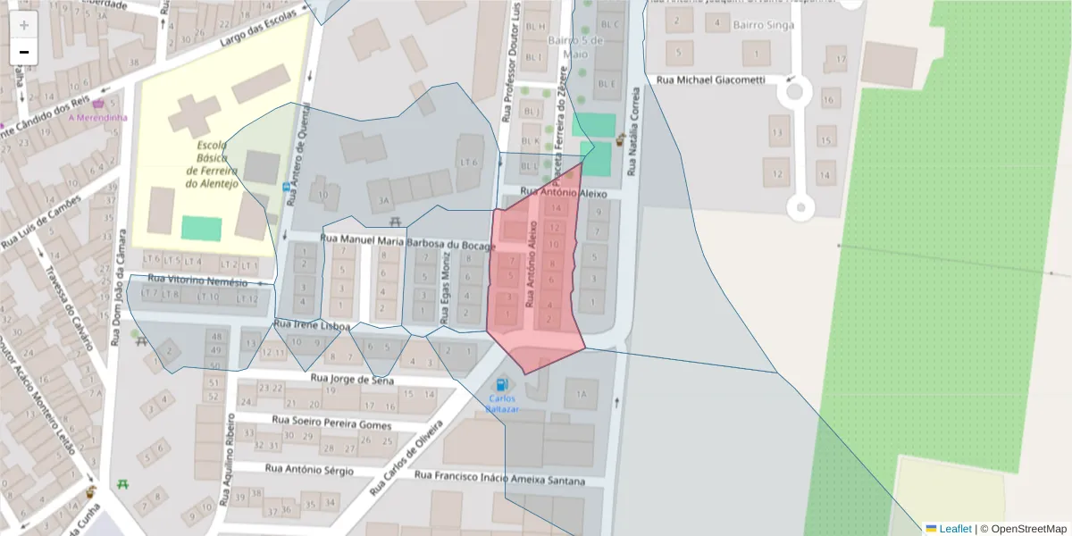 Mapa detalhado do código postal 7900-580 com limites, códigos postais vizinhos e agências dos correios
