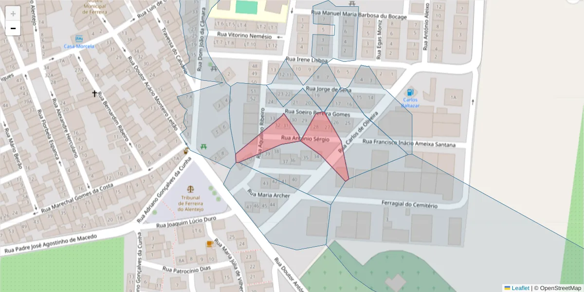 Mapa detalhado do código postal 7900-586 com limites, códigos postais vizinhos e agências dos correios