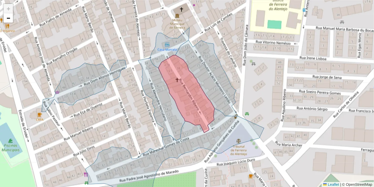 Mapa detalhado do código postal 7900-591 com limites, códigos postais vizinhos e agências dos correios