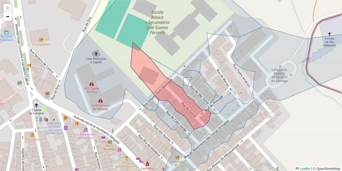Mapa detalhado do código postal 7900-602 com limites, códigos postais vizinhos e agências dos correios
