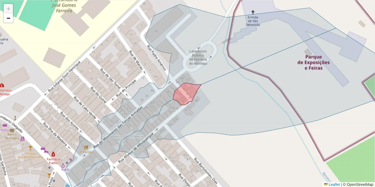 Mapa detalhado do código postal 7900-608 com limites, códigos postais vizinhos e agências dos correios
