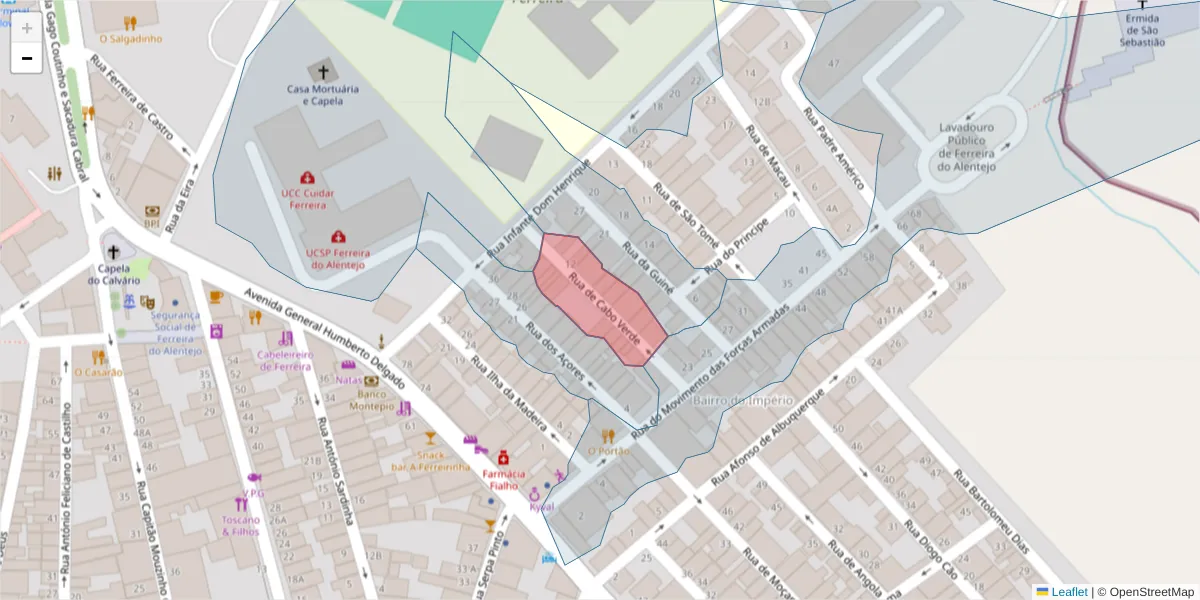Mapa detalhado do código postal 7900-614 com limites, códigos postais vizinhos e agências dos correios
