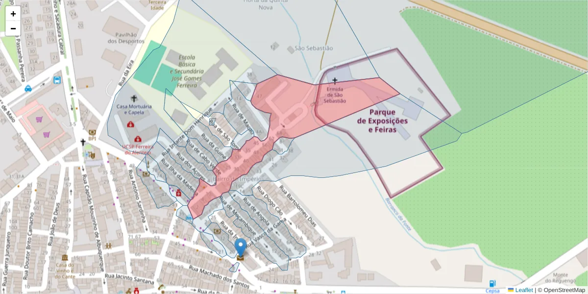 Mapa detalhado do código postal 7900-619 com limites, códigos postais vizinhos e agências dos correios