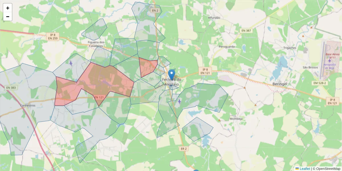 Mapa detalhado do código postal 7900-632 com limites, códigos postais vizinhos e agências dos correios