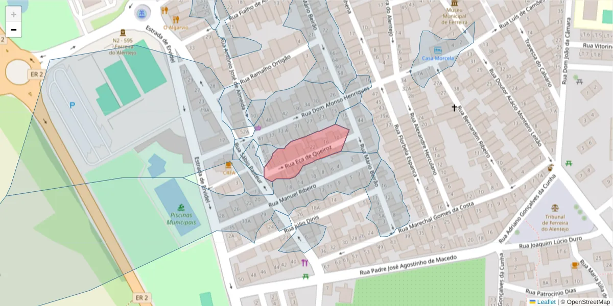 Mapa detalhado do código postal 7900-635 com limites, códigos postais vizinhos e agências dos correios