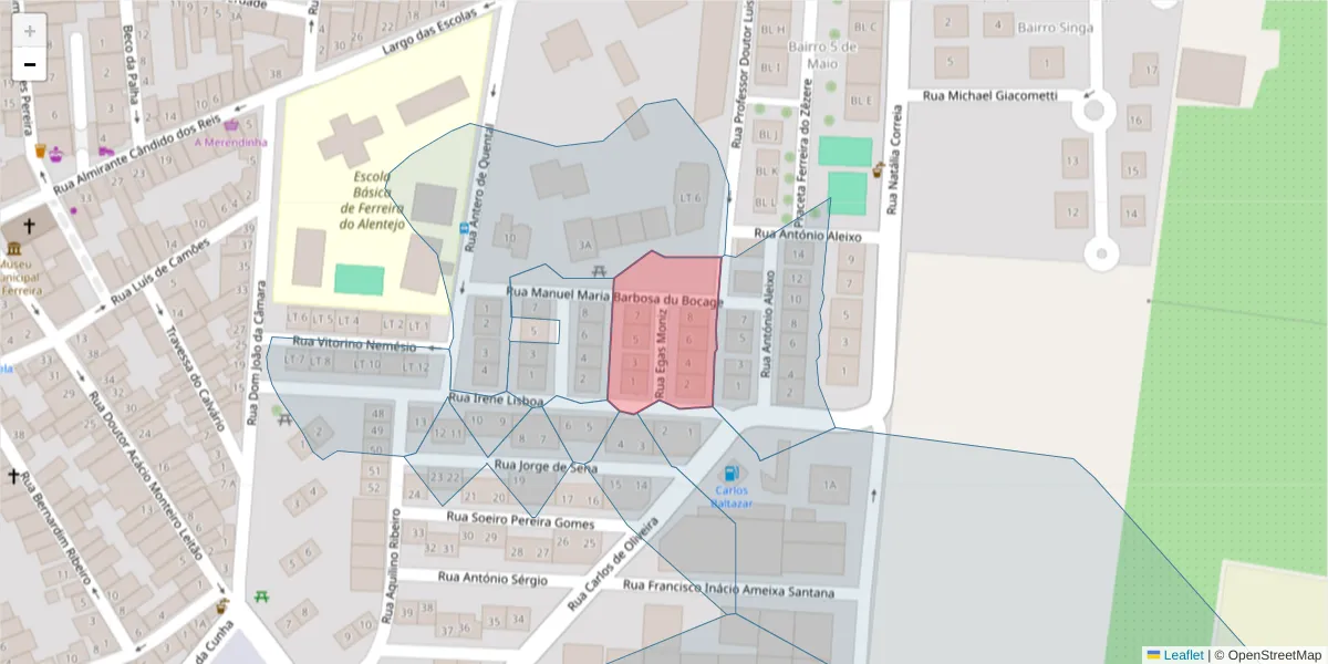 Mapa detalhado do código postal 7900-636 com limites, códigos postais vizinhos e agências dos correios