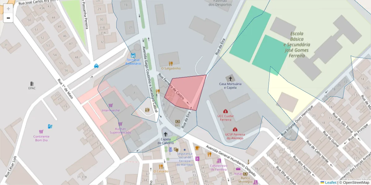 Mapa detalhado do código postal 7900-639 com limites, códigos postais vizinhos e agências dos correios