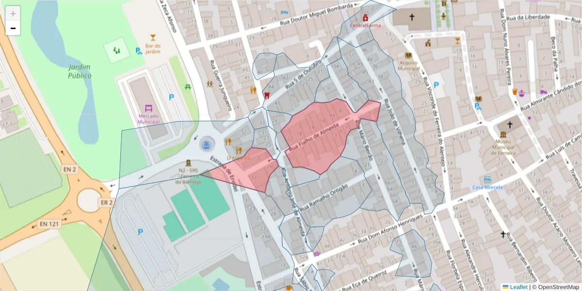 Mapa detalhado do código postal 7900-640 com limites, códigos postais vizinhos e agências dos correios
