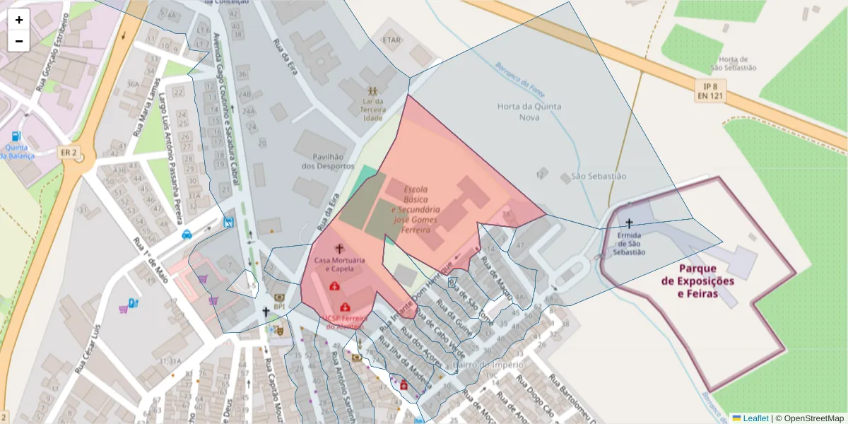 Mapa detalhado do código postal 7900-647 com limites, códigos postais vizinhos e agências dos correios