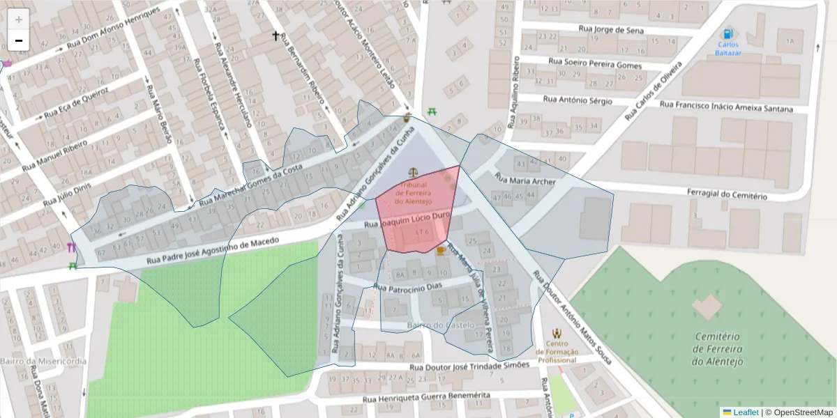 Mapa detalhado do código postal 7900-652 com limites, códigos postais vizinhos e agências dos correios