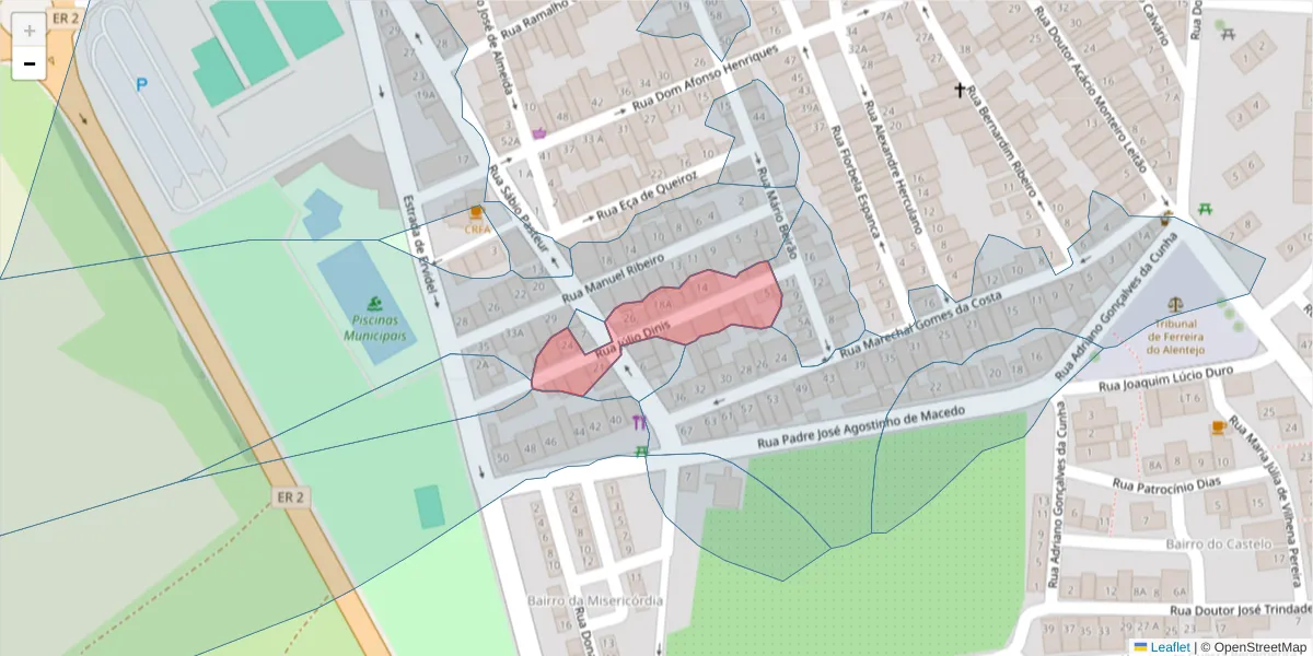 Mapa detalhado do código postal 7900-656 com limites, códigos postais vizinhos e agências dos correios