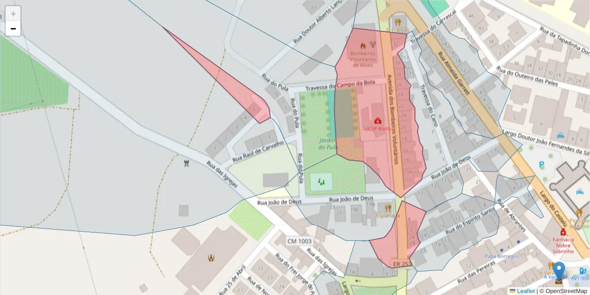 Mapa detalhado do código postal 7920-011 com limites, códigos postais vizinhos e agências dos correios