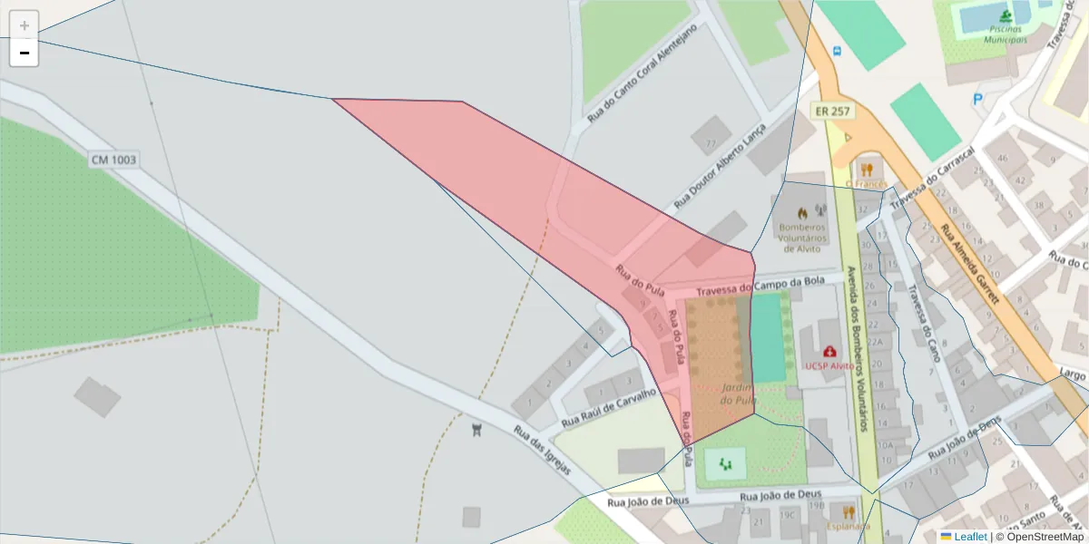 Mapa detalhado do código postal 7920-012 com limites, códigos postais vizinhos e agências dos correios