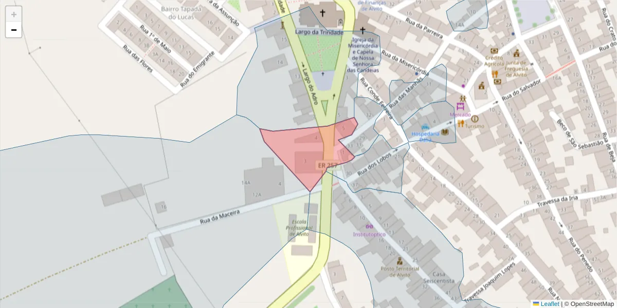 Mapa detalhado do código postal 7920-017 com limites, códigos postais vizinhos e agências dos correios