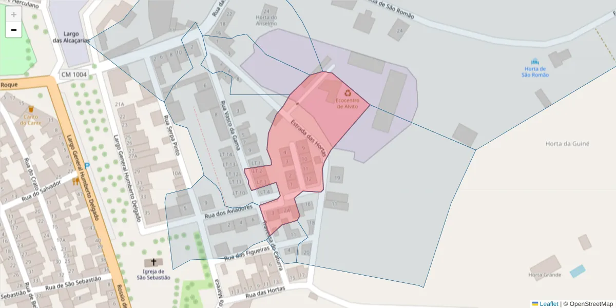 Mapa detalhado do código postal 7920-024 com limites, códigos postais vizinhos e agências dos correios