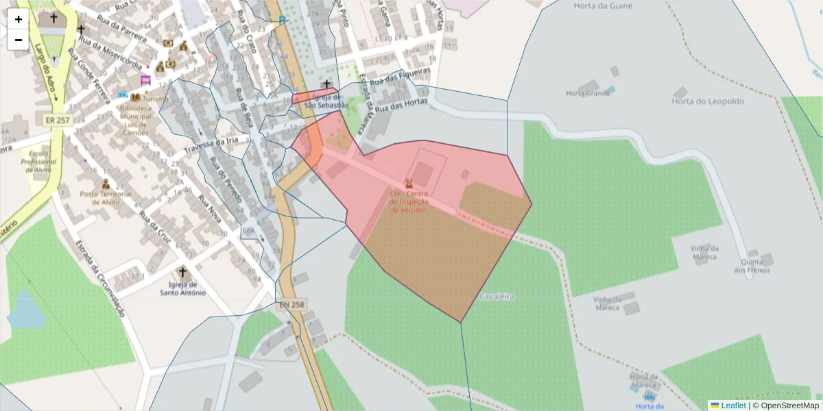 Mapa detalhado do código postal 7920-029 com limites, códigos postais vizinhos e agências dos correios