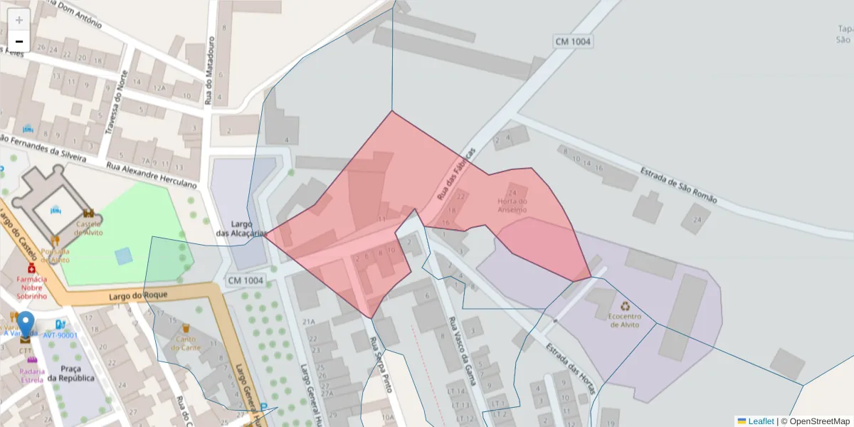 Mapa detalhado do código postal 7920-040 com limites, códigos postais vizinhos e agências dos correios