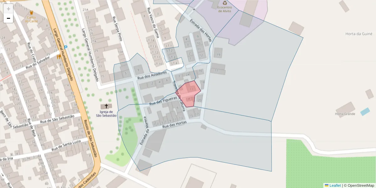 Mapa detalhado do código postal 7920-041 com limites, códigos postais vizinhos e agências dos correios