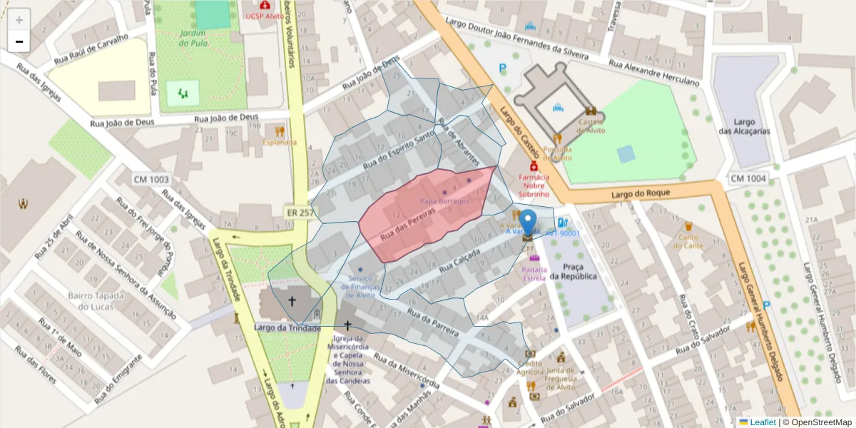 Mapa detalhado do código postal 7920-044 com limites, códigos postais vizinhos e agências dos correios