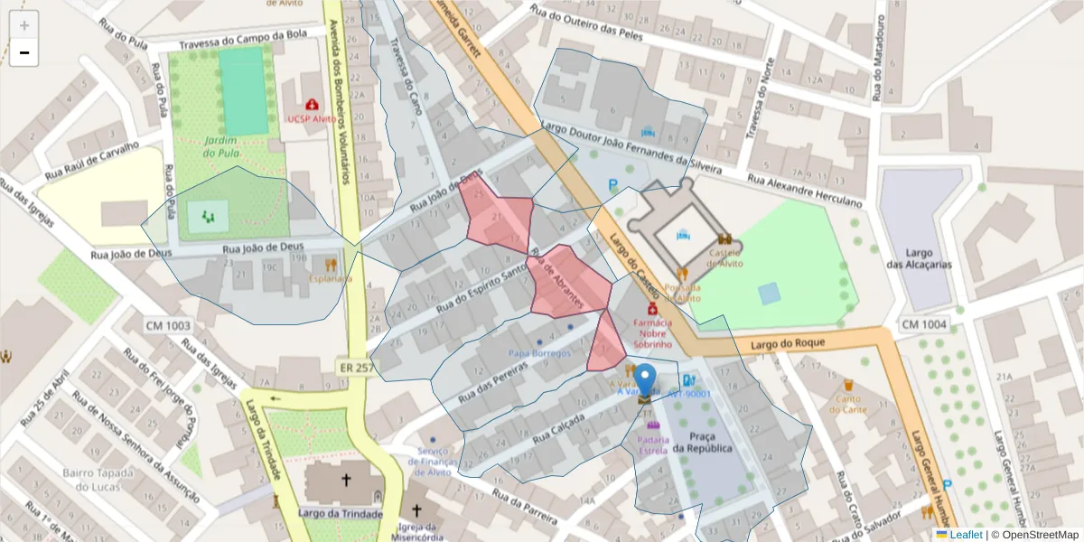 Mapa detalhado do código postal 7920-045 com limites, códigos postais vizinhos e agências dos correios