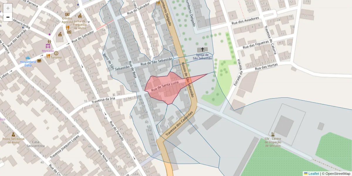 Mapa detalhado do código postal 7920-047 com limites, códigos postais vizinhos e agências dos correios