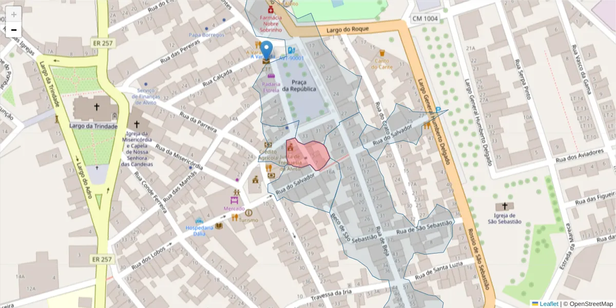 Mapa detalhado do código postal 7920-067 com limites, códigos postais vizinhos e agências dos correios