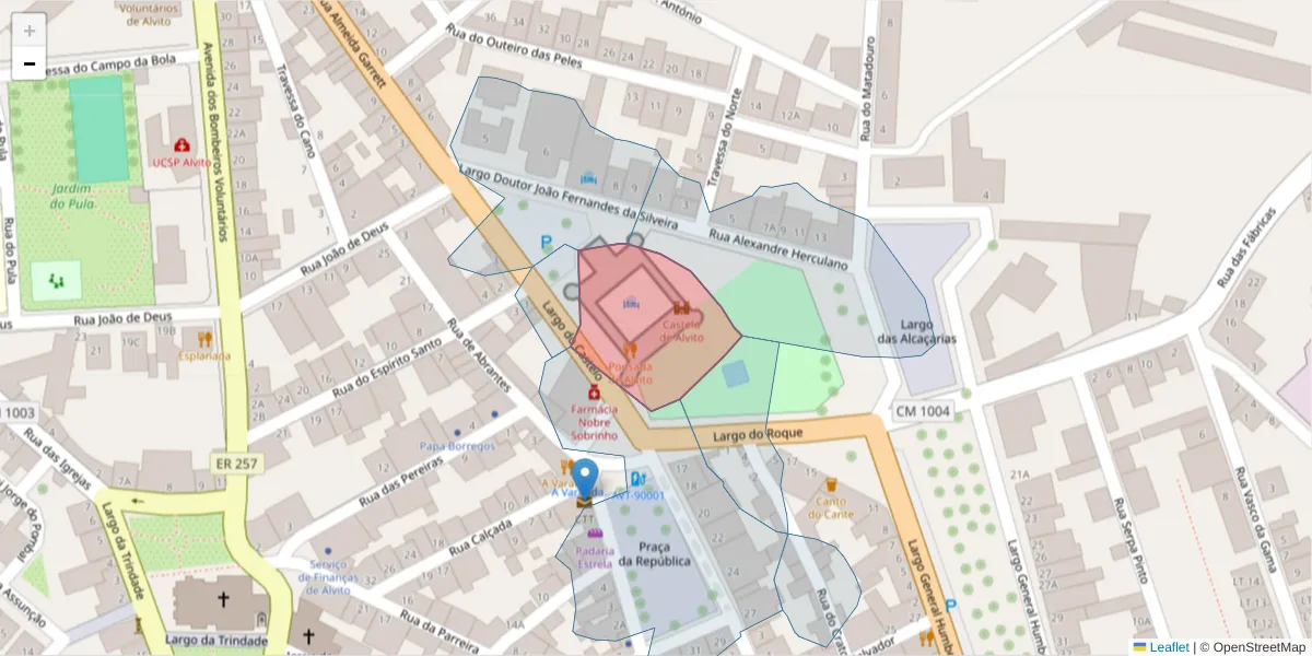 Mapa detalhado do código postal 7920-099 com limites, códigos postais vizinhos e agências dos correios