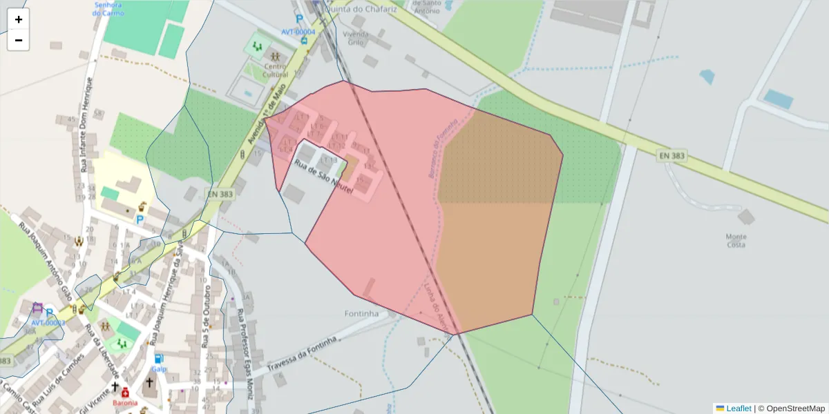 Mapa detalhado do código postal 7920-352 com limites, códigos postais vizinhos e agências dos correios