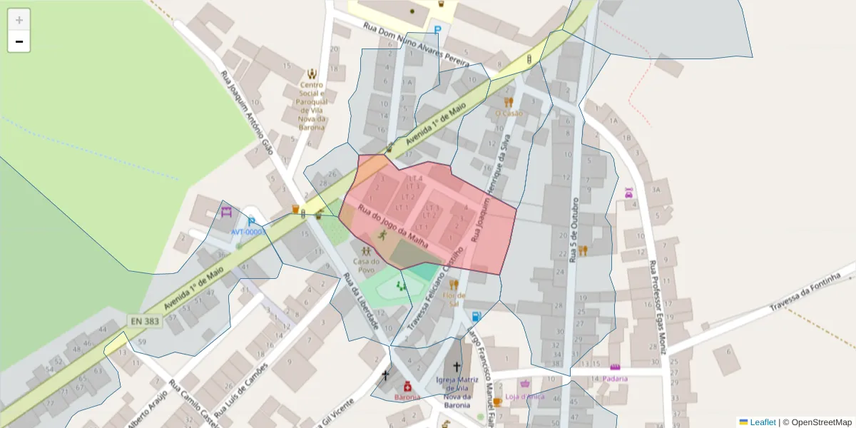 Mapa detalhado do código postal 7920-353 com limites, códigos postais vizinhos e agências dos correios