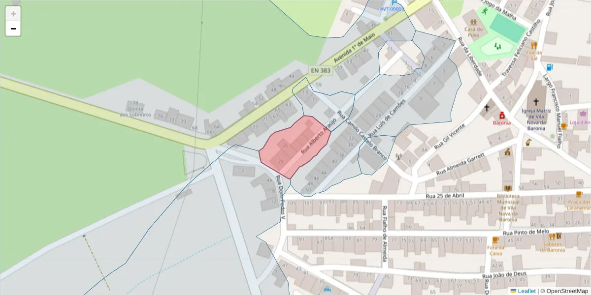 Mapa detalhado do código postal 7920-361 com limites, códigos postais vizinhos e agências dos correios