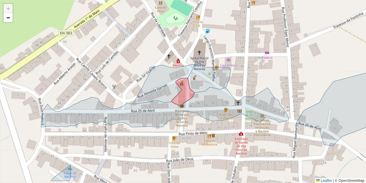 Mapa detalhado do código postal 7920-364 com limites, códigos postais vizinhos e agências dos correios