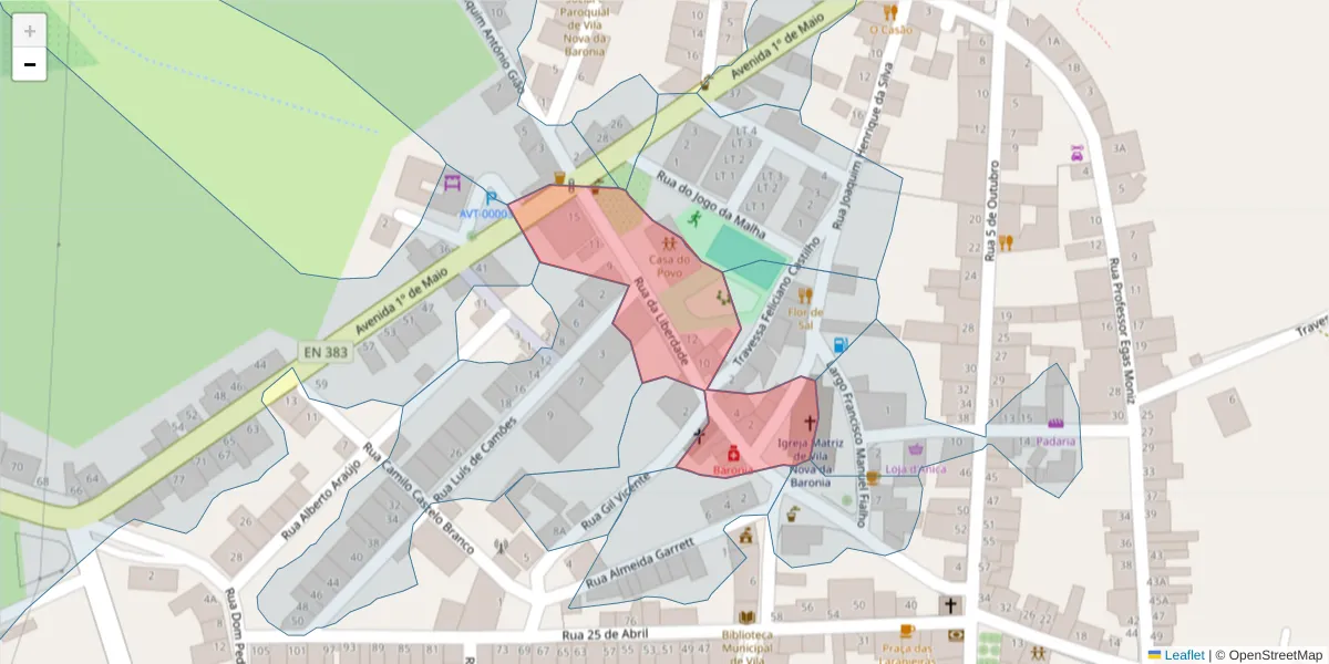 Mapa detalhado do código postal 7920-370 com limites, códigos postais vizinhos e agências dos correios