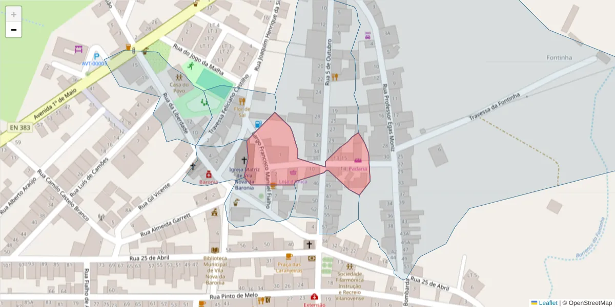 Mapa detalhado do código postal 7920-375 com limites, códigos postais vizinhos e agências dos correios