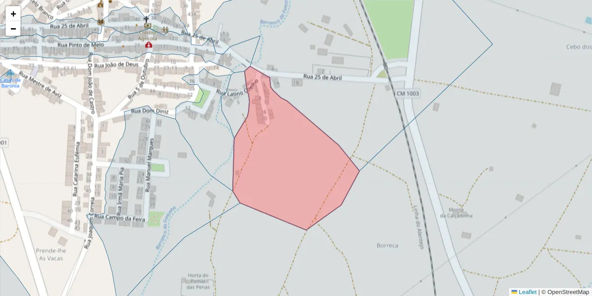 Mapa detalhado do código postal 7920-383 com limites, códigos postais vizinhos e agências dos correios