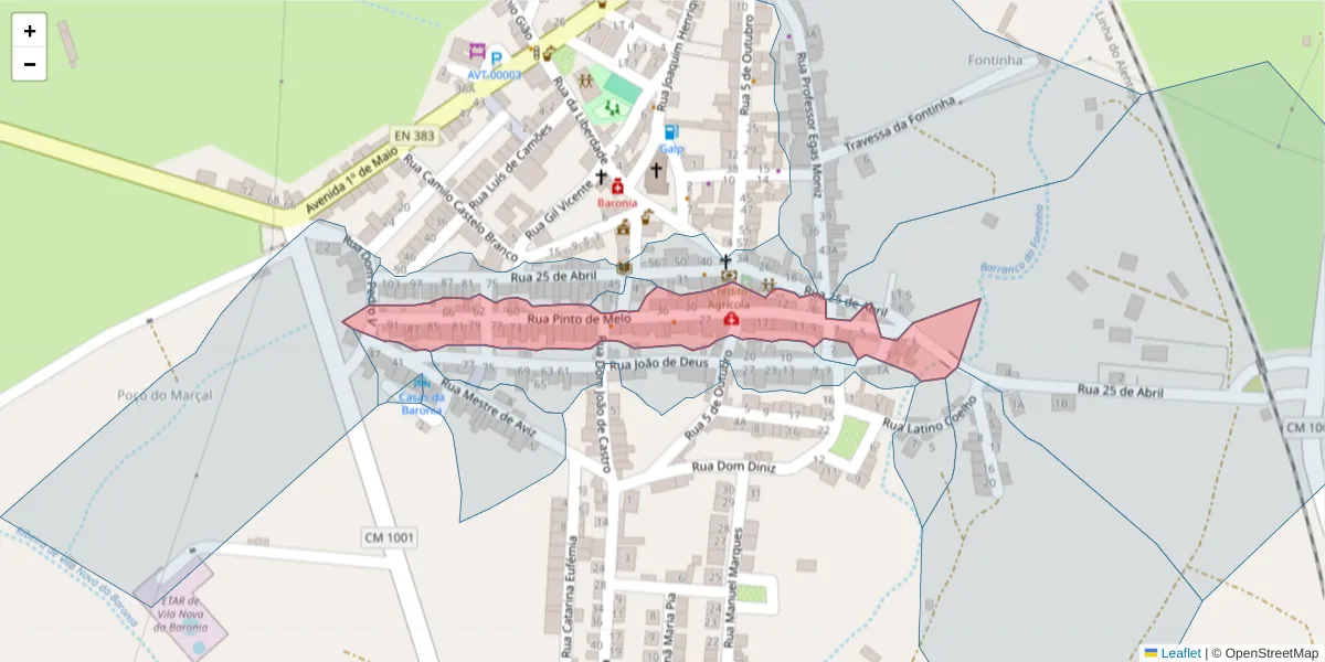 Mapa detalhado do código postal 7920-390 com limites, códigos postais vizinhos e agências dos correios