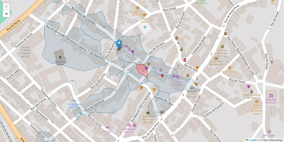 Mapa detalhado do código postal 7940-005 com limites, códigos postais vizinhos e agências dos correios