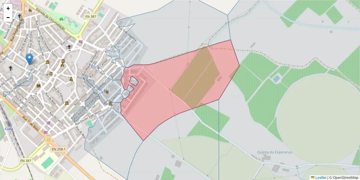 Mapa detalhado do código postal 7940-007 com limites, códigos postais vizinhos e agências dos correios