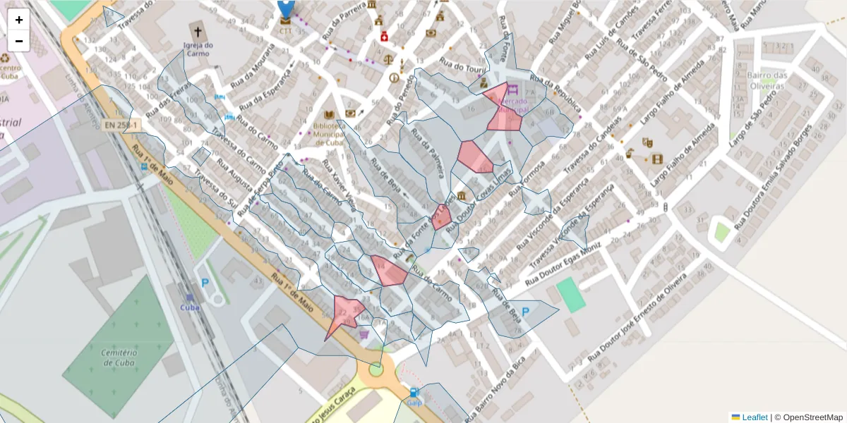 Mapa detalhado do código postal 7940-014 com limites, códigos postais vizinhos e agências dos correios