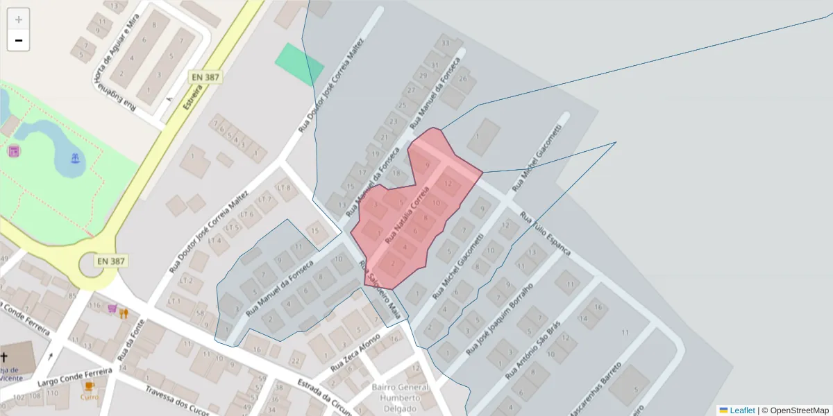 Mapa detalhado do código postal 7940-102 com limites, códigos postais vizinhos e agências dos correios