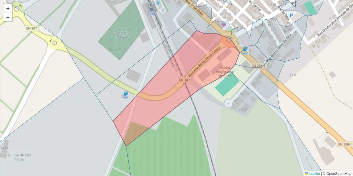 Mapa detalhado do código postal 7940-103 com limites, códigos postais vizinhos e agências dos correios