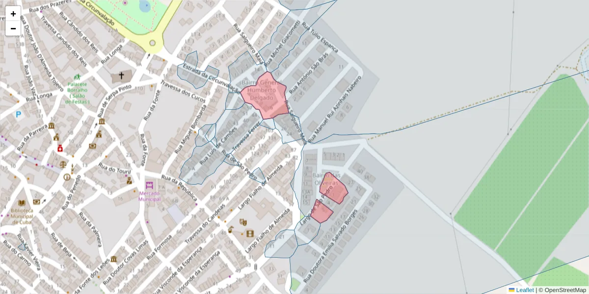 Mapa detalhado do código postal 7940-107 com limites, códigos postais vizinhos e agências dos correios