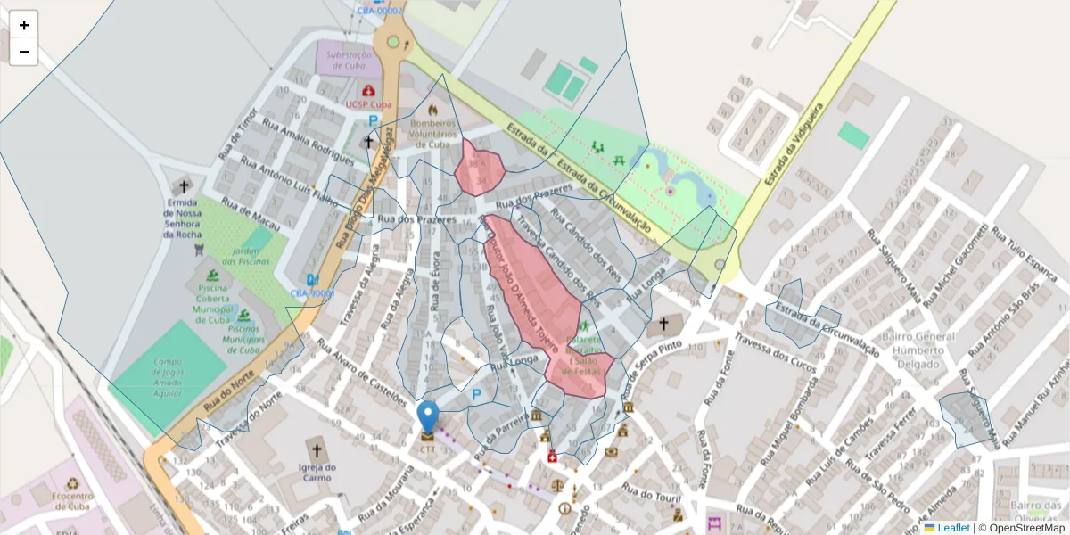 Mapa detalhado do código postal 7940-122 com limites, códigos postais vizinhos e agências dos correios