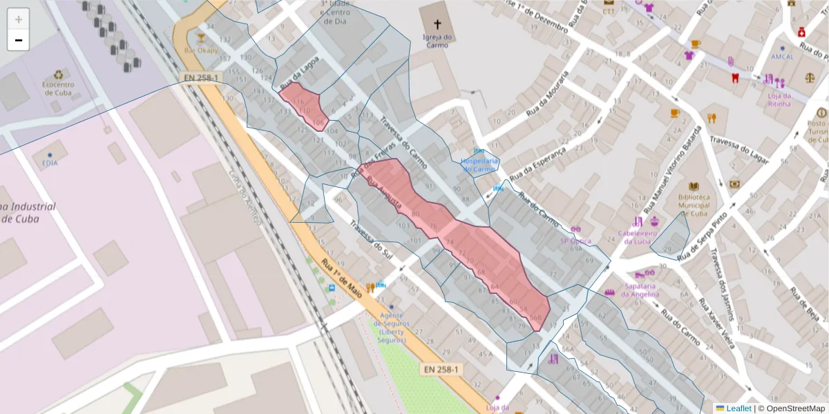 Mapa detalhado do código postal 7940-129 com limites, códigos postais vizinhos e agências dos correios