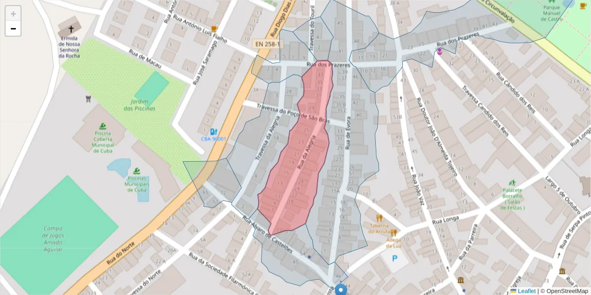 Mapa detalhado do código postal 7940-132 com limites, códigos postais vizinhos e agências dos correios