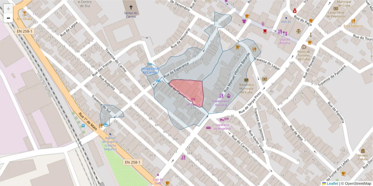 Mapa detalhado do código postal 7940-147 com limites, códigos postais vizinhos e agências dos correios